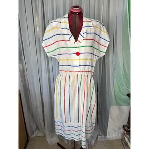 Shirt dress 1980s primary stripes red blue purple pockets